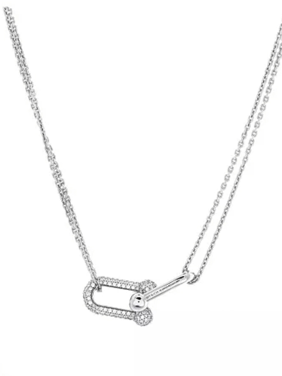 Anthropologie Jewelry - Silver Pave Link Pendant Necklace - White